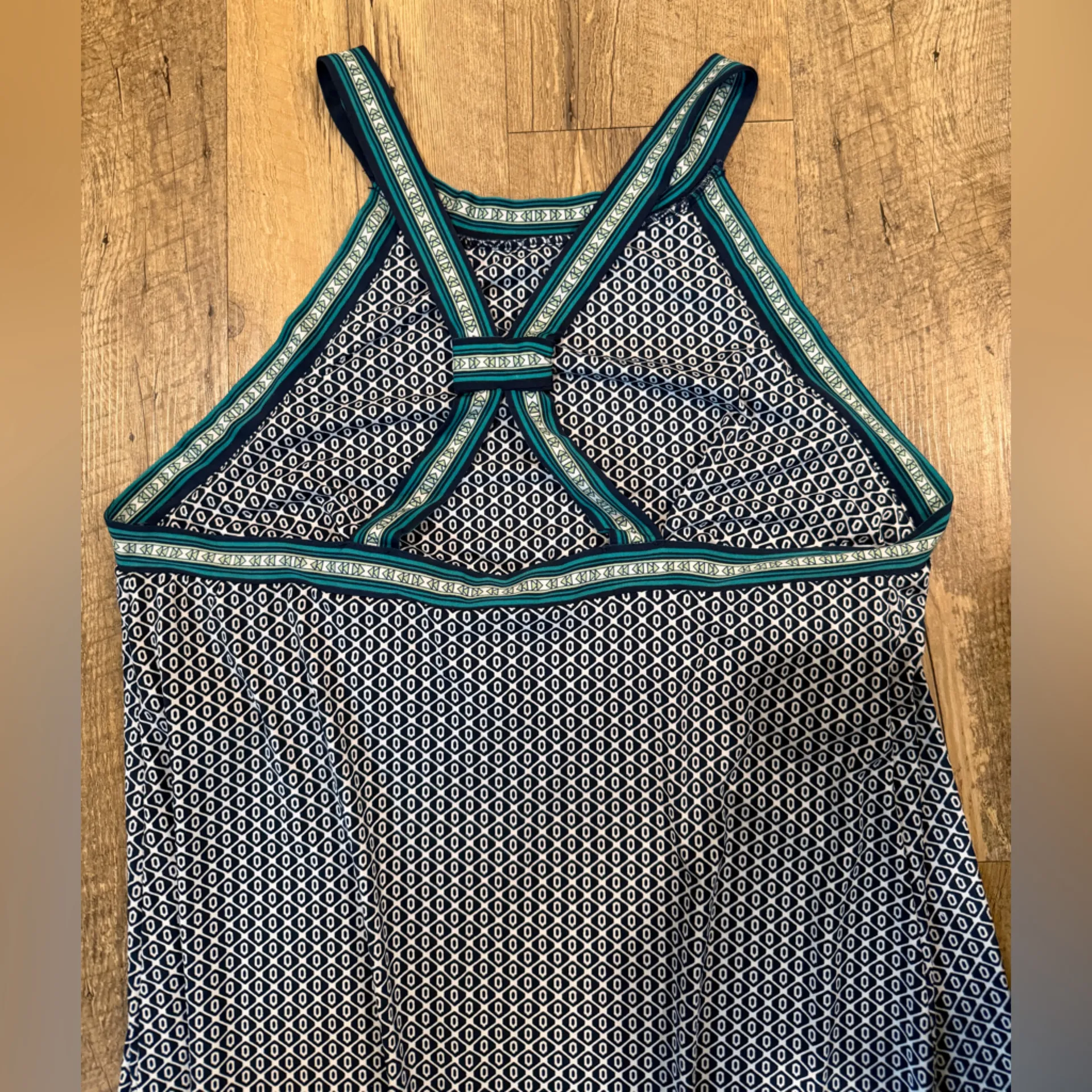 Max Studio Dark Blue Green White Floral Halter Maxi Dress Casual Large - Image 6