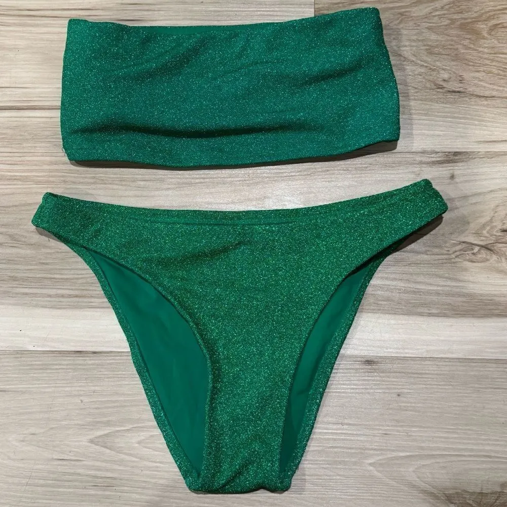 Good American Summer Green Metallic Band Bikini High Waisted Women’s XS 1/2 - Image 2