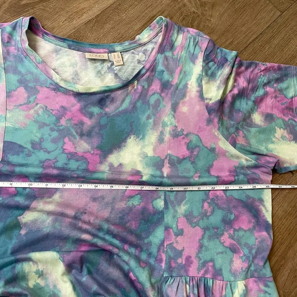 LOGO Lori Goldstein Short Sleeve Watercolor Midi Dress Cotton Modal ~ Size 2X - Image 12