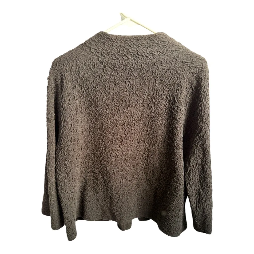 Eileen Fisher System Woman SZ L black textured knit snap hidden button cardigan - Image 4