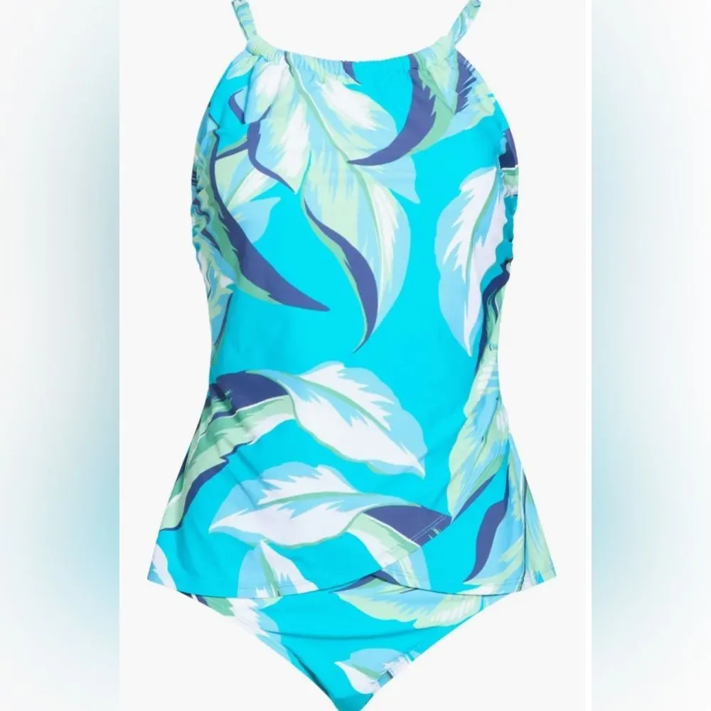 Jantzen Audrey High Neck Mio Two-Piece Swimsuit Blue Jungle Foliage Size 6 NWT - Image 3