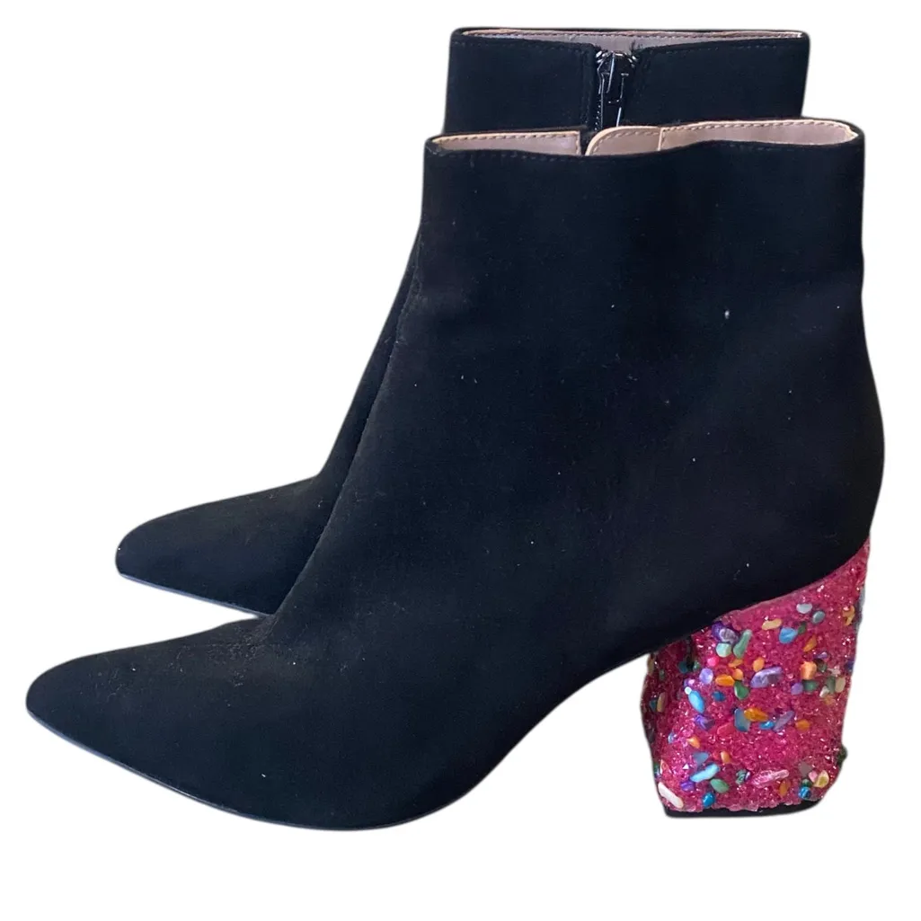 BETSEY JOHNSON Black KASSIE Point toe Ankle Boots Pink multicolor Heel NEW Sz 6 - Image 10