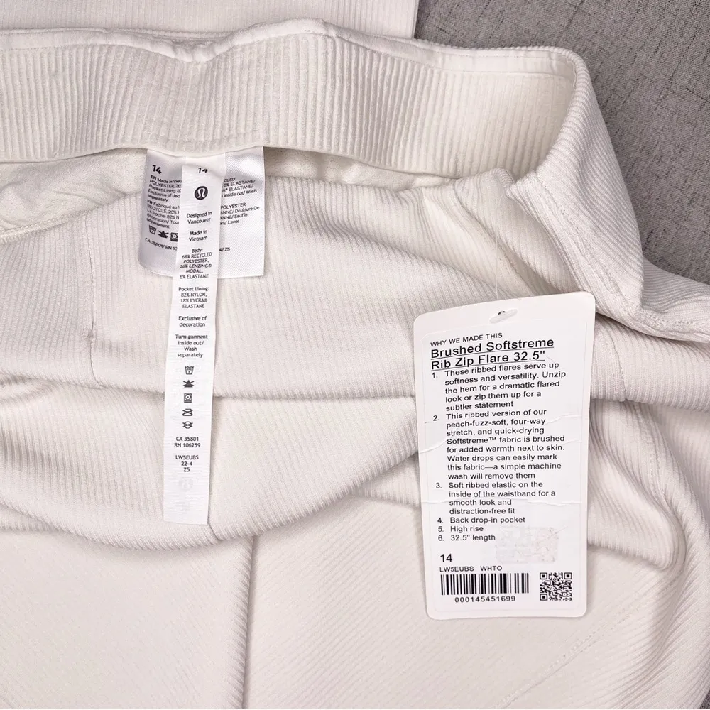 Lululemon Brushed Softstreme Rib Zip Flare Pants White Opal 14 Nwt - Image 14