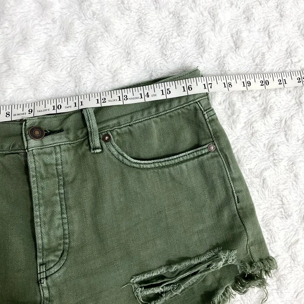 Free People Olive Green Loving Good Vibrations Cut Off Boho Denim Shorts 29 - Image 6