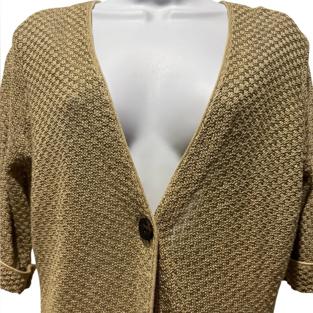 Classiques Entier Tan Open Knit Linen Blend Cardigan Sweater Size S - Image 2