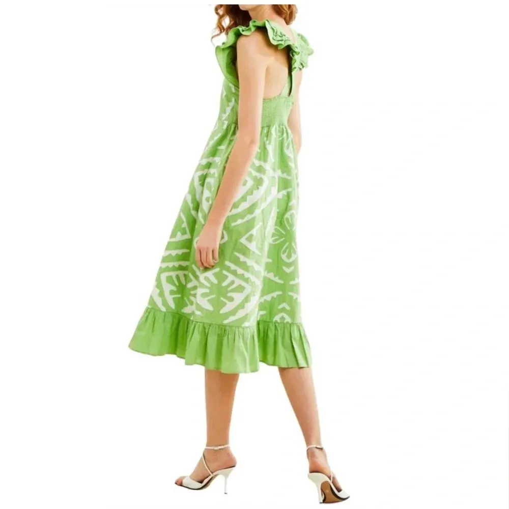 love label anthro Arya Opaline Ruffle Sundress Peasant Midi milkmaid Cottagecore Green Size XL - Image 3