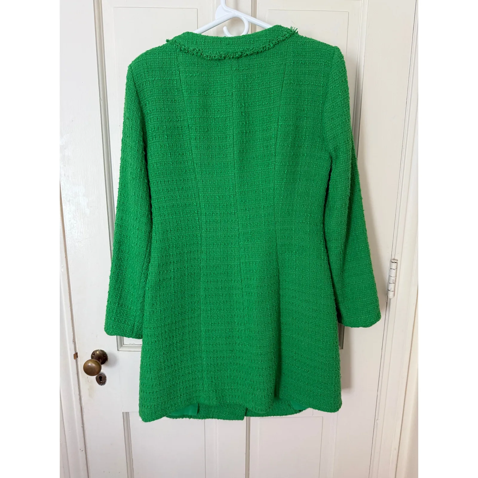ZARA Green Textured Weave Boucle Tweed Dress with Crystal Buttons 4661/325 - Image 4