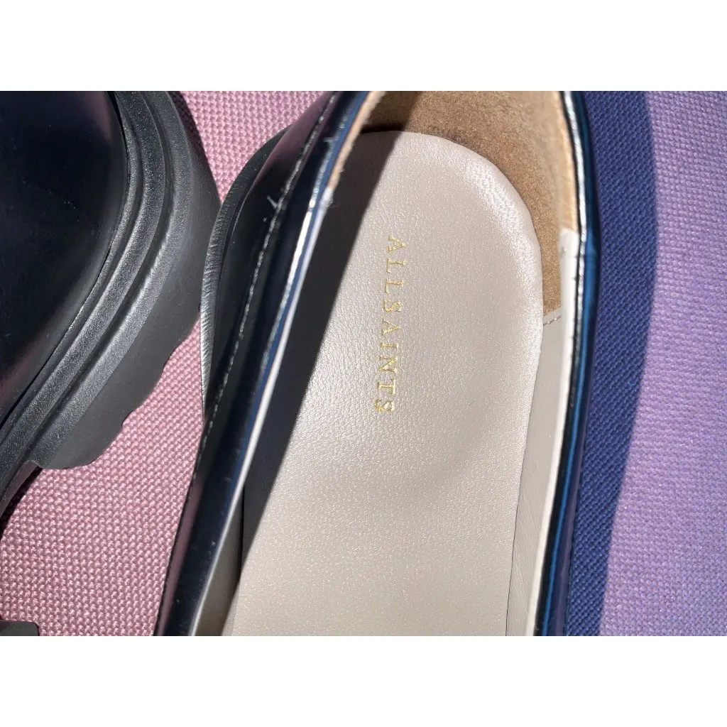 AllSaints Womens Lola Leather Loafers in Black 9 with Box Penny Oxford Shoes - Image 10