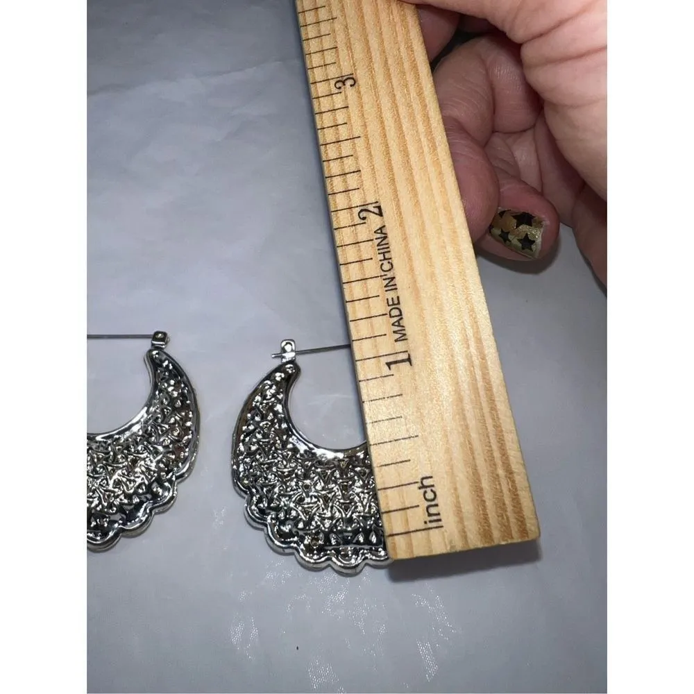 Boho Silver‎ Tone Filigree Basket Earrings Silver - Image 6