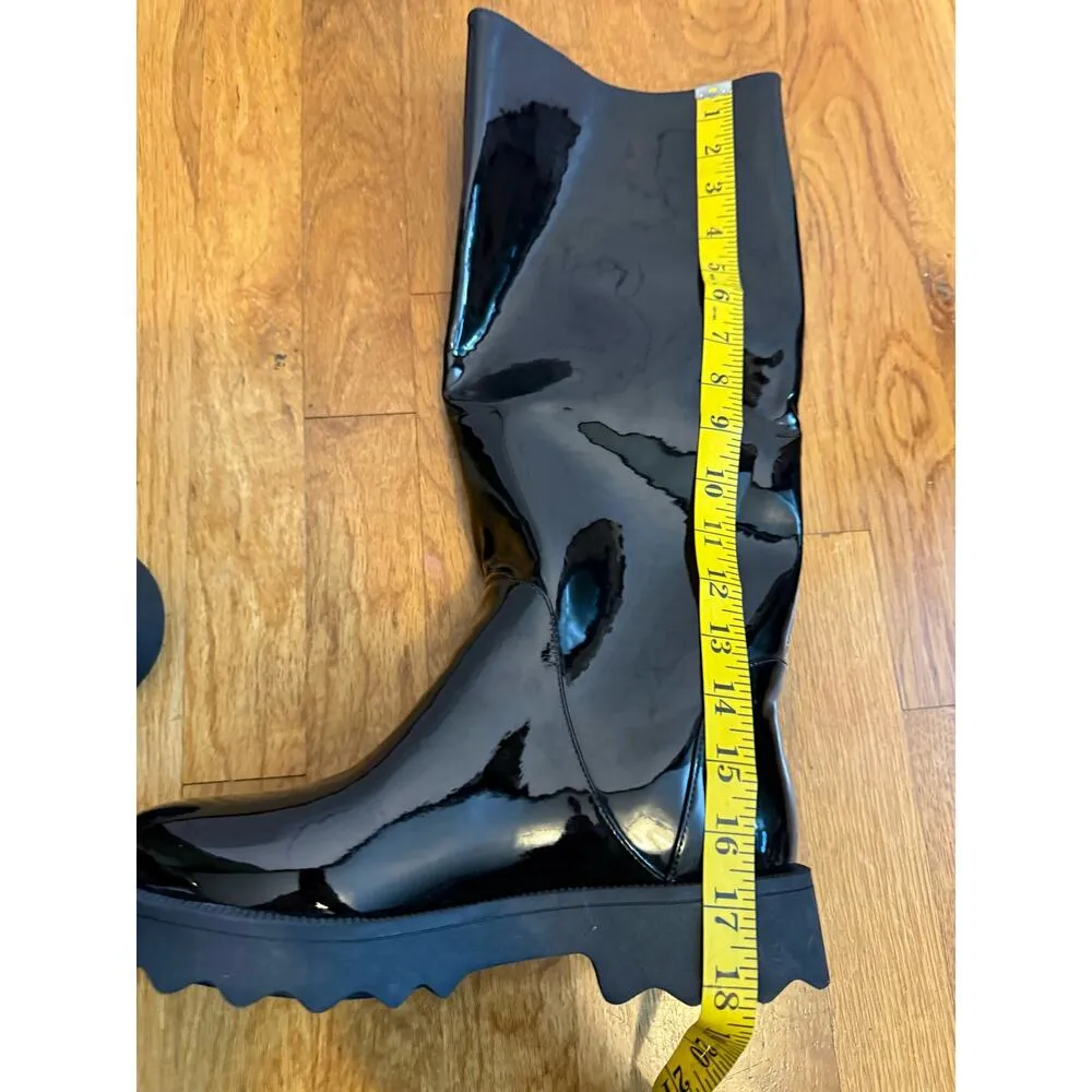 Aerosoles Women 9 Slalom Pull on Round Toe Black Faux Patent Leather Boots - Image 7