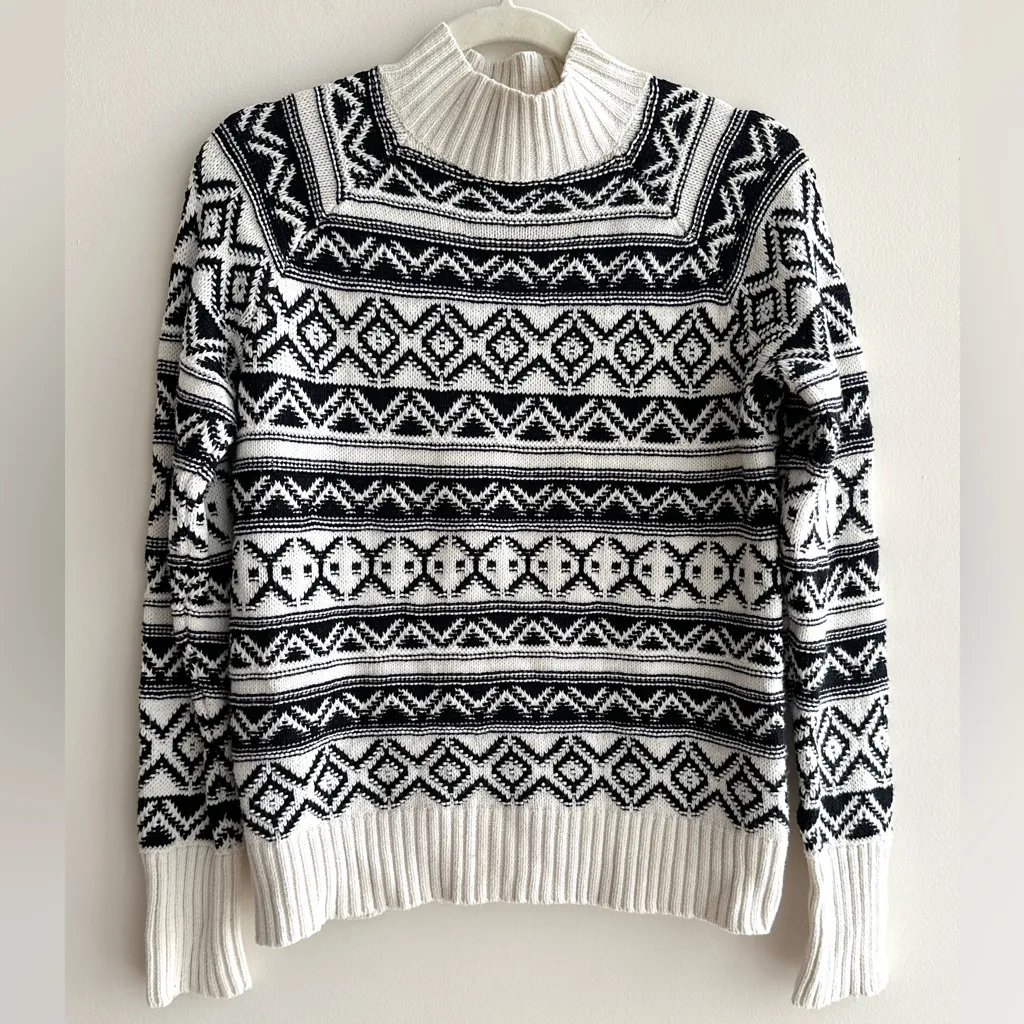 Chaps Women's Mockneck Ribbed Sweater, Black Fairisle, Petite Medium - Image 2