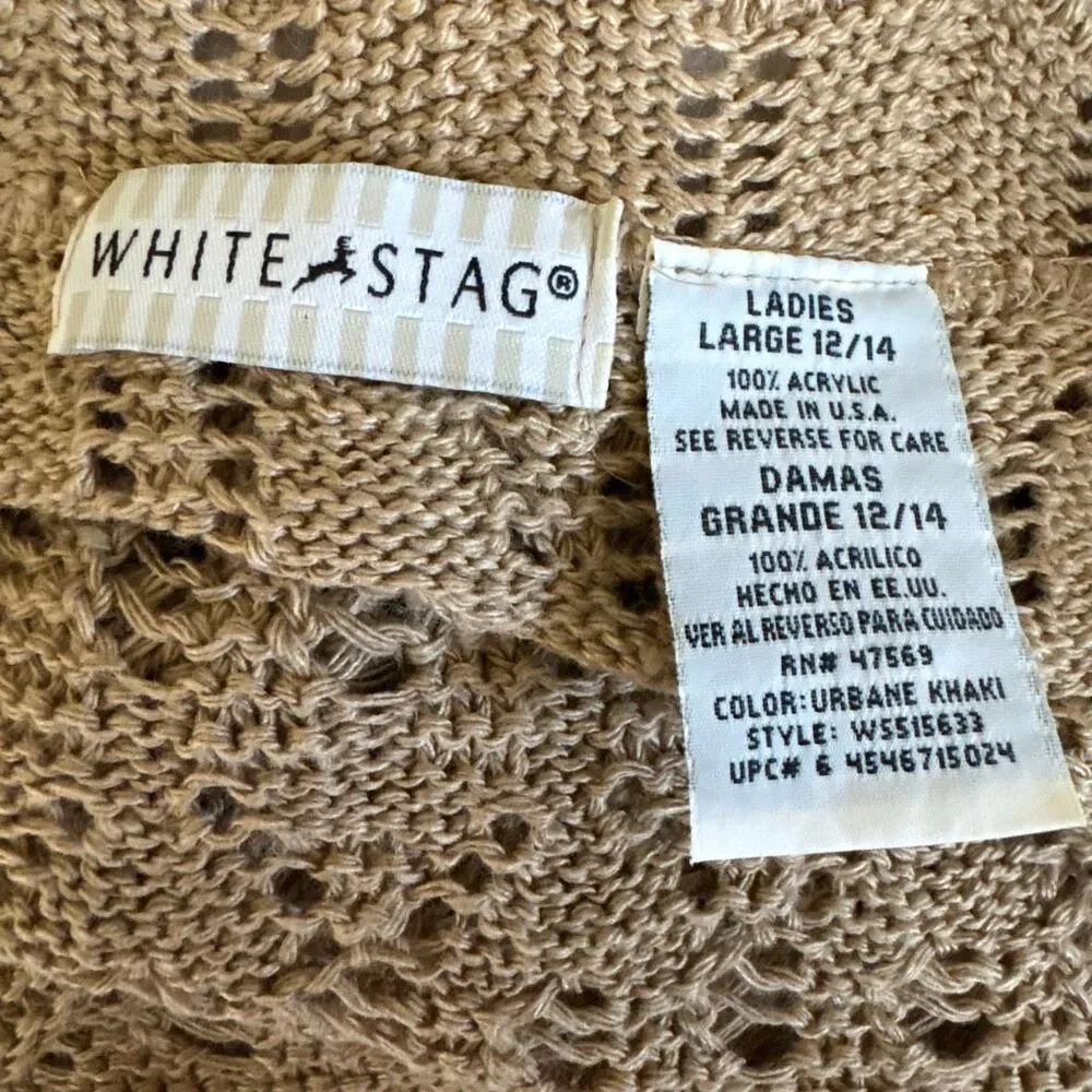 White Stag Vintage Crochet Open Knit Cardigan Tan Size Large Boho Y2K Grandma - Image 4