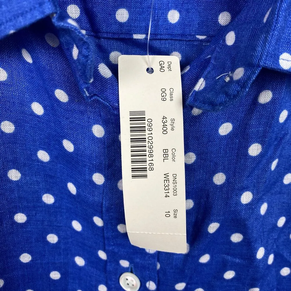 J.Crew Blue&White Polka Dot Linen The Perfect Button Up Shirt Sz.10 NWT - Image 5