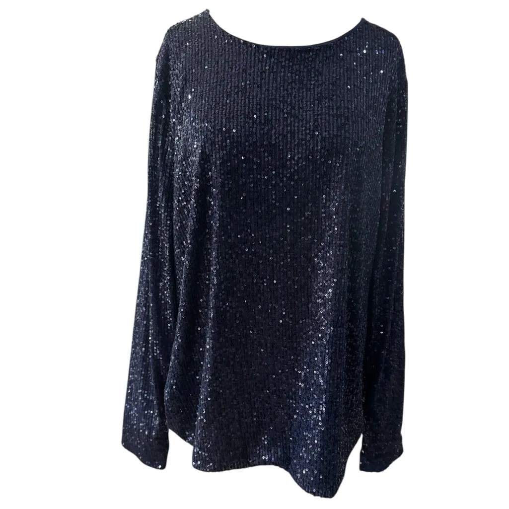 Talbots Allover Midnight Blue Sequin Top NEW Size XL Holiday cocktail party - Image 13