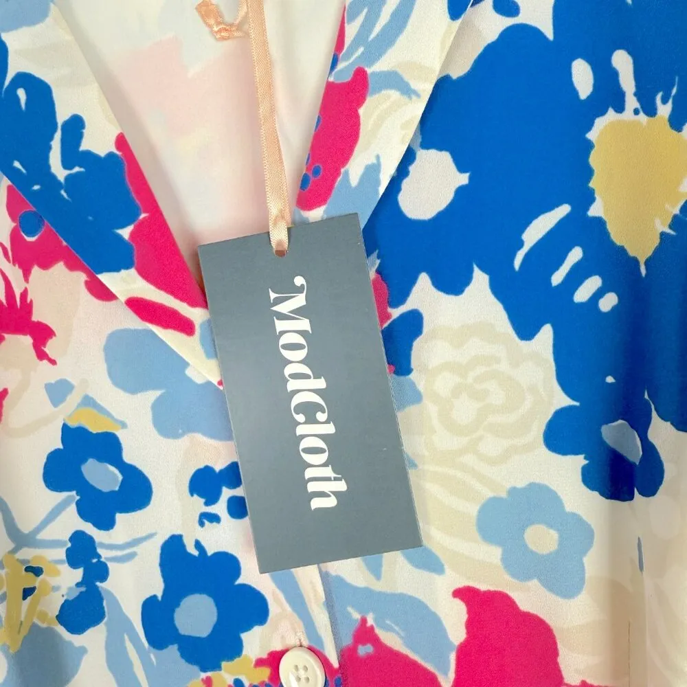 NWT Modcloth Exciting Find Shirt Dress Belted Floral Blue Pink Size Small S NEW - Image 10