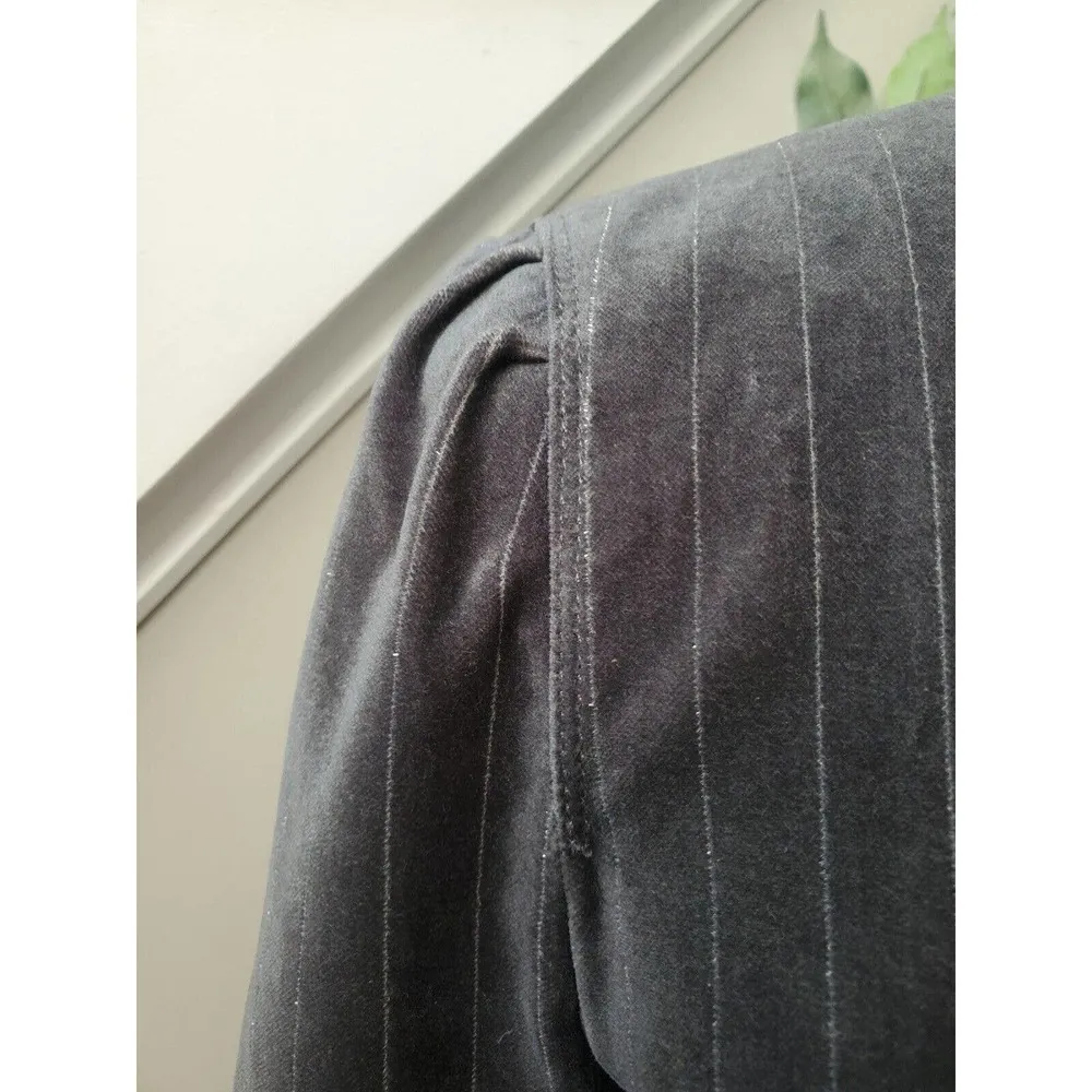 Loft Ann Taylor Gray Striped Mock Neck Velvet Long Sleeve Blazer Jacket Size 6 - Image 5