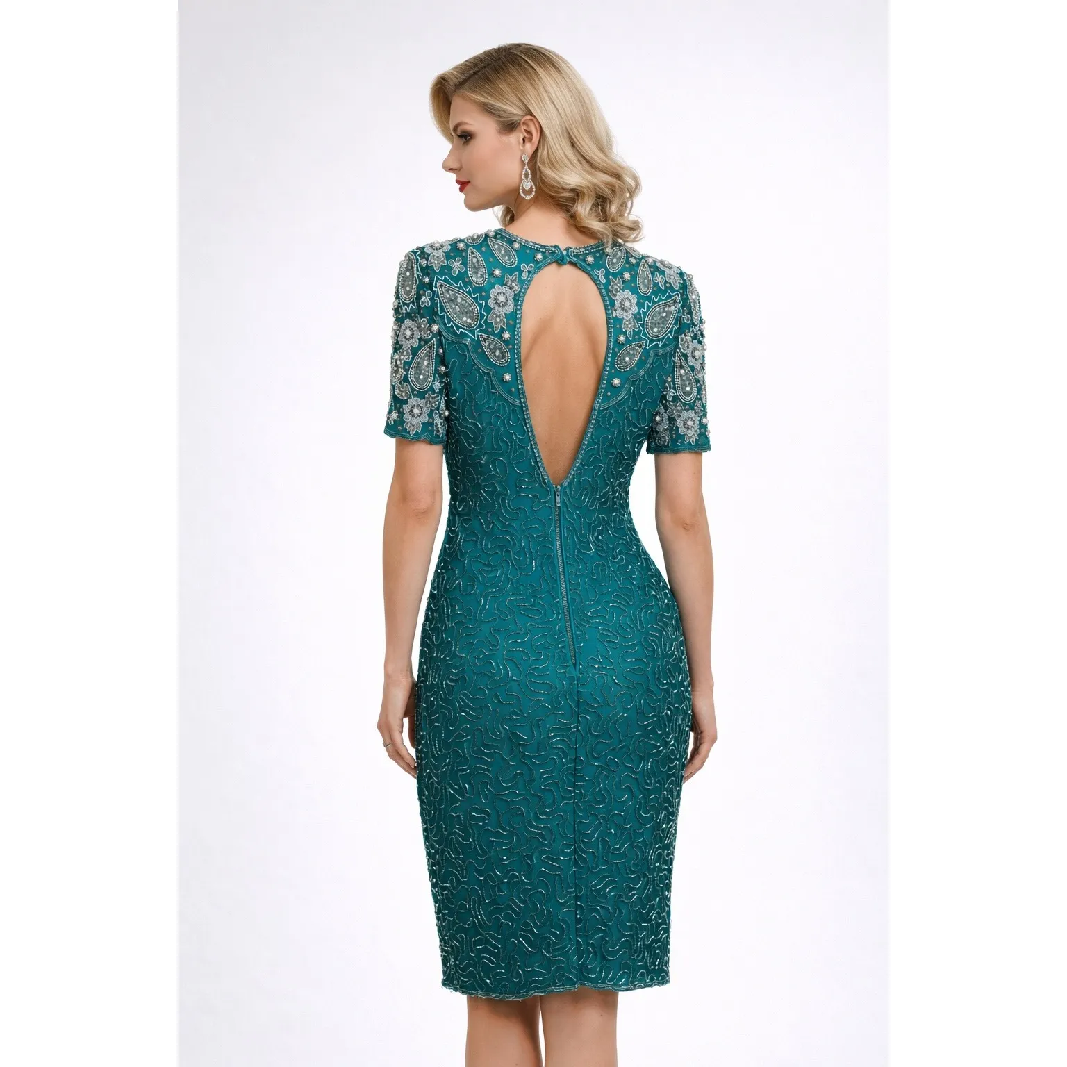 Vintage Lawrence Kaza New York Teal Beaded Sequin Evening Cocktail Dress L NWT Green Size L - Image 2