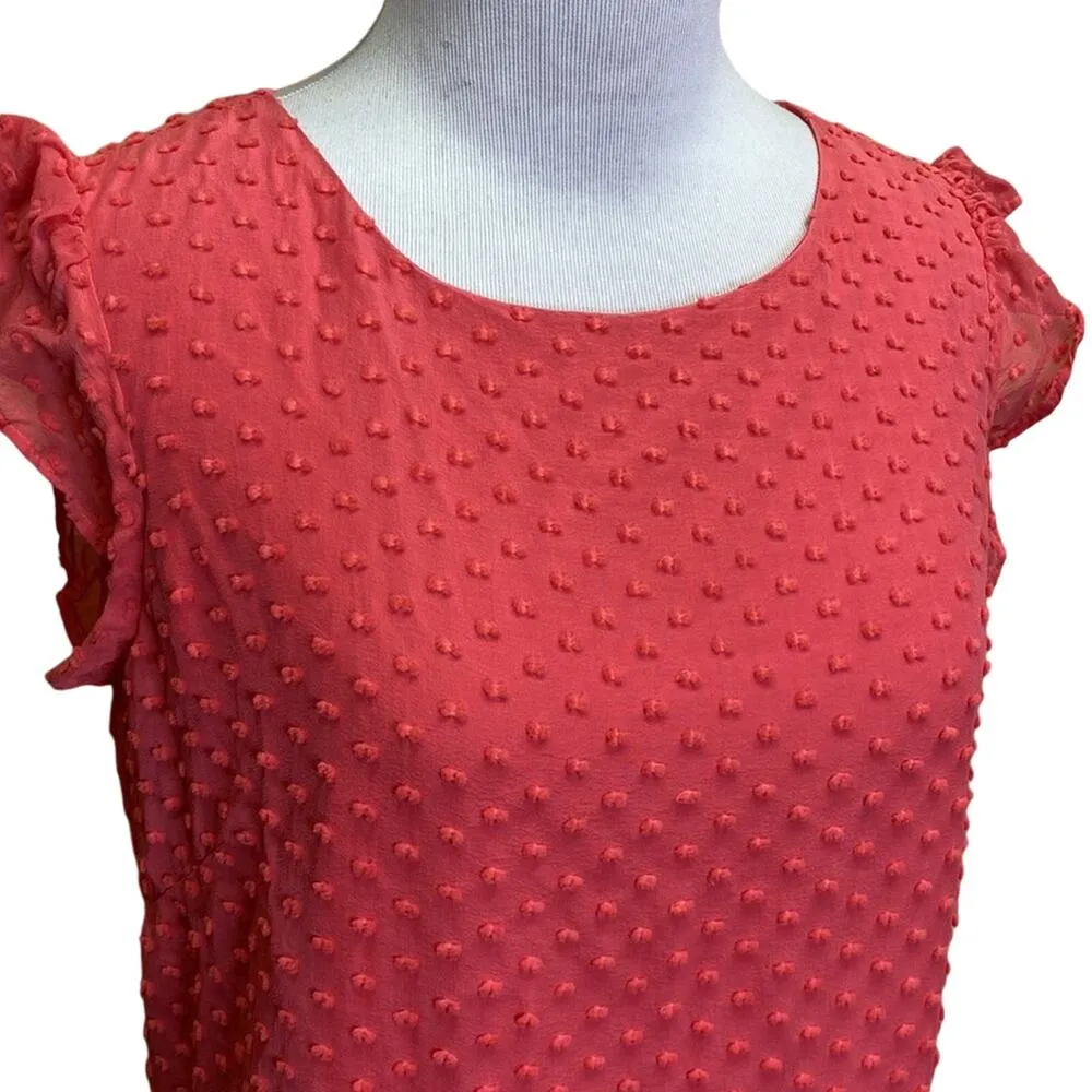 STS Sail to Sable Pink Coral Silk Ruffle Sleeve Swiss Dot Dress Size 2 - Image 3