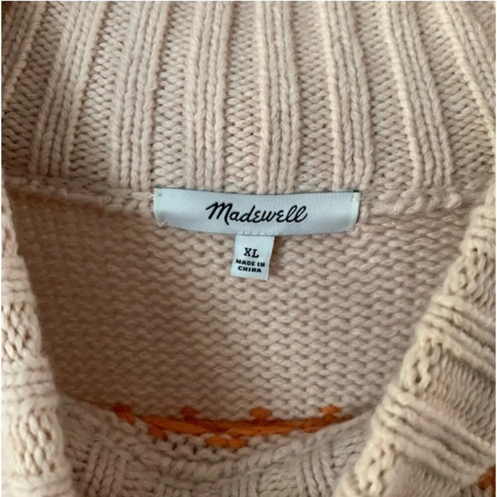 Madewell Pullover Overbrook Fair Isle Mock Neck Wool Blend Alpaca Sweater | XL - Image 9