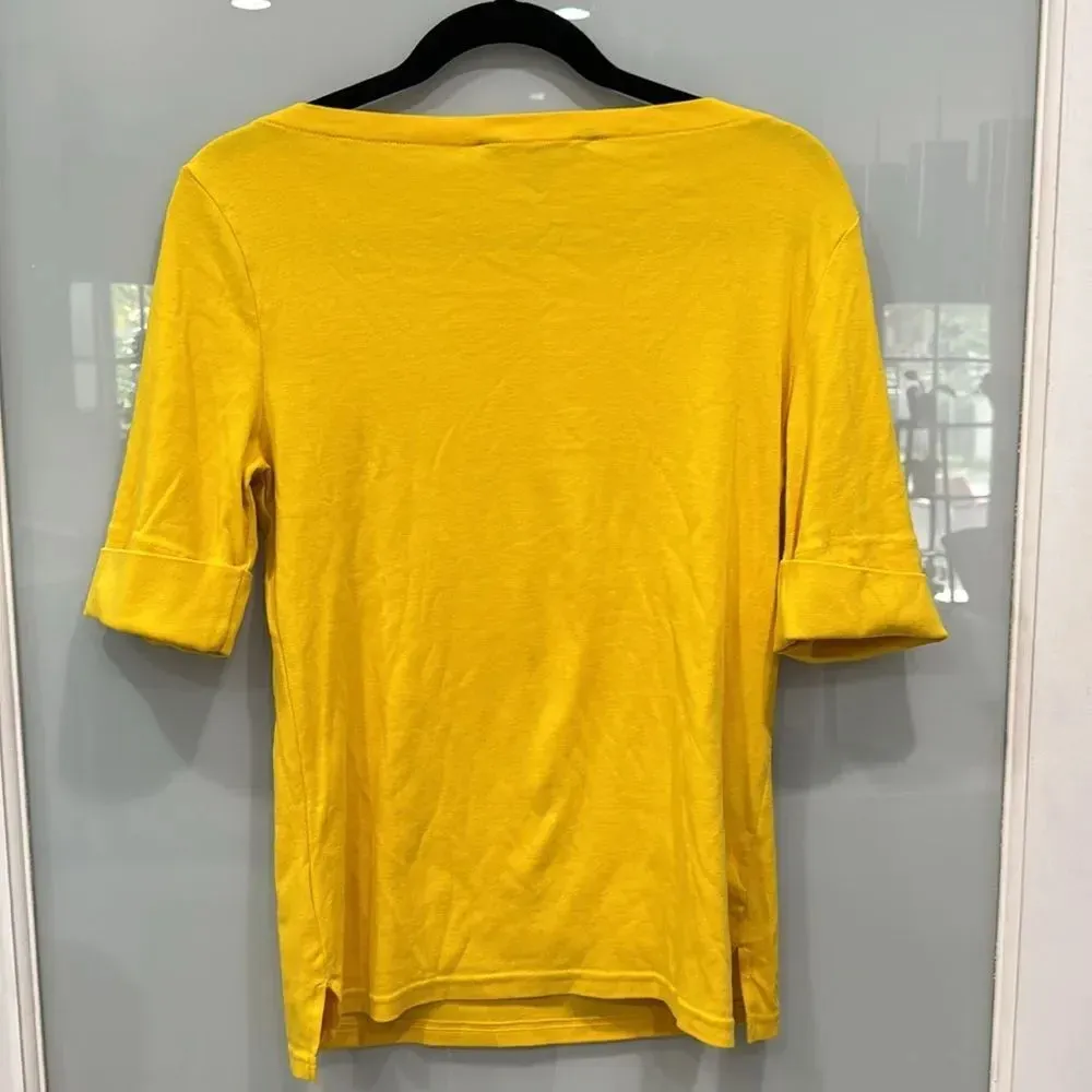 Ralph Lauren Black Label Women's Yellow Cowl Neck 3/4 Quarter Sleeve Blouse Sz M - Image 5