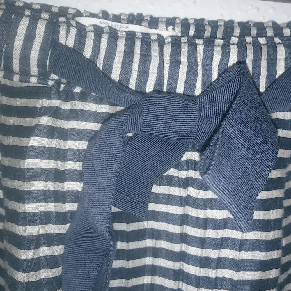 Loft  XS Linen Navy Striped Mini Skirt - Image 2