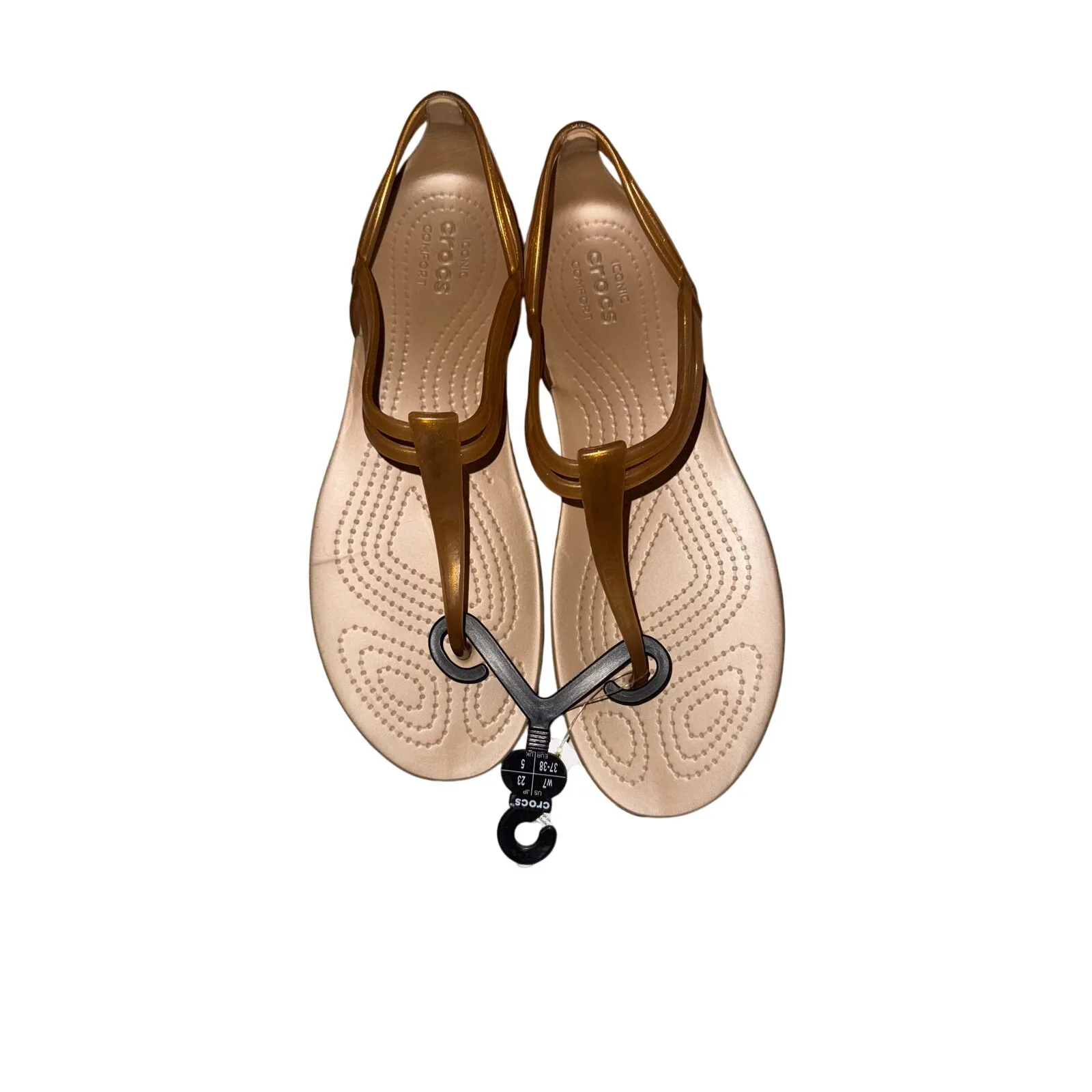 NEW WOMEN'S CROCS ISABELLA T-STRAP SANDAL SIZE 7 BRONZE SUMMER SHOES SLIP ON - Image 6