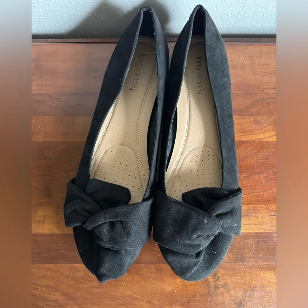 Long Tall Sally Black Suede Knotted Bow Slip On Ballet Flat Womens 11 Academia - Image 2