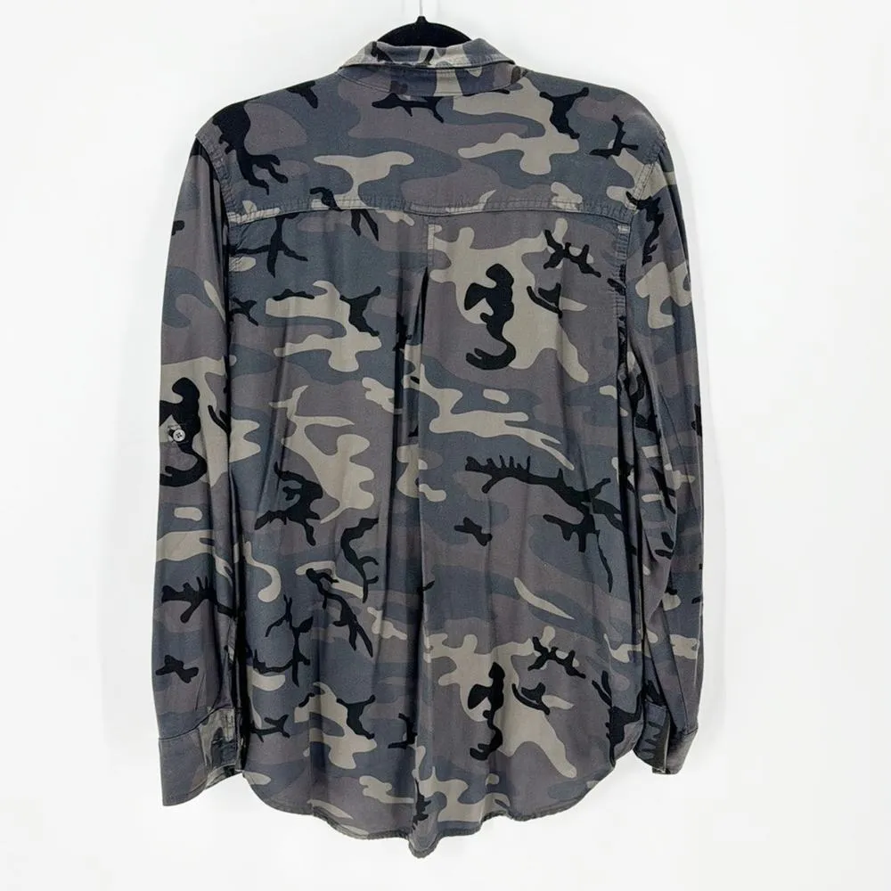 Rock & Republic Women's xl camo Rayon Button Up Long Sleeve Shirt High Low - Image 2