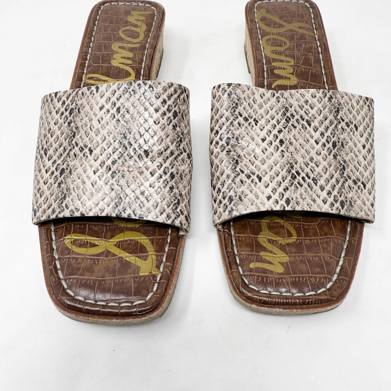 [Sam Edelman] Valery Snake Print Embossed Leather Mini Wedge Slide Sandals Sz 8 - Image 8