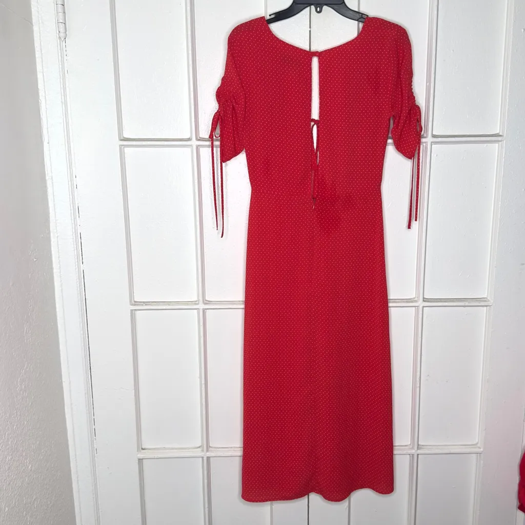 Topshop Poppy Red Polka Dot Spot Midi Tea Dress - Image 2