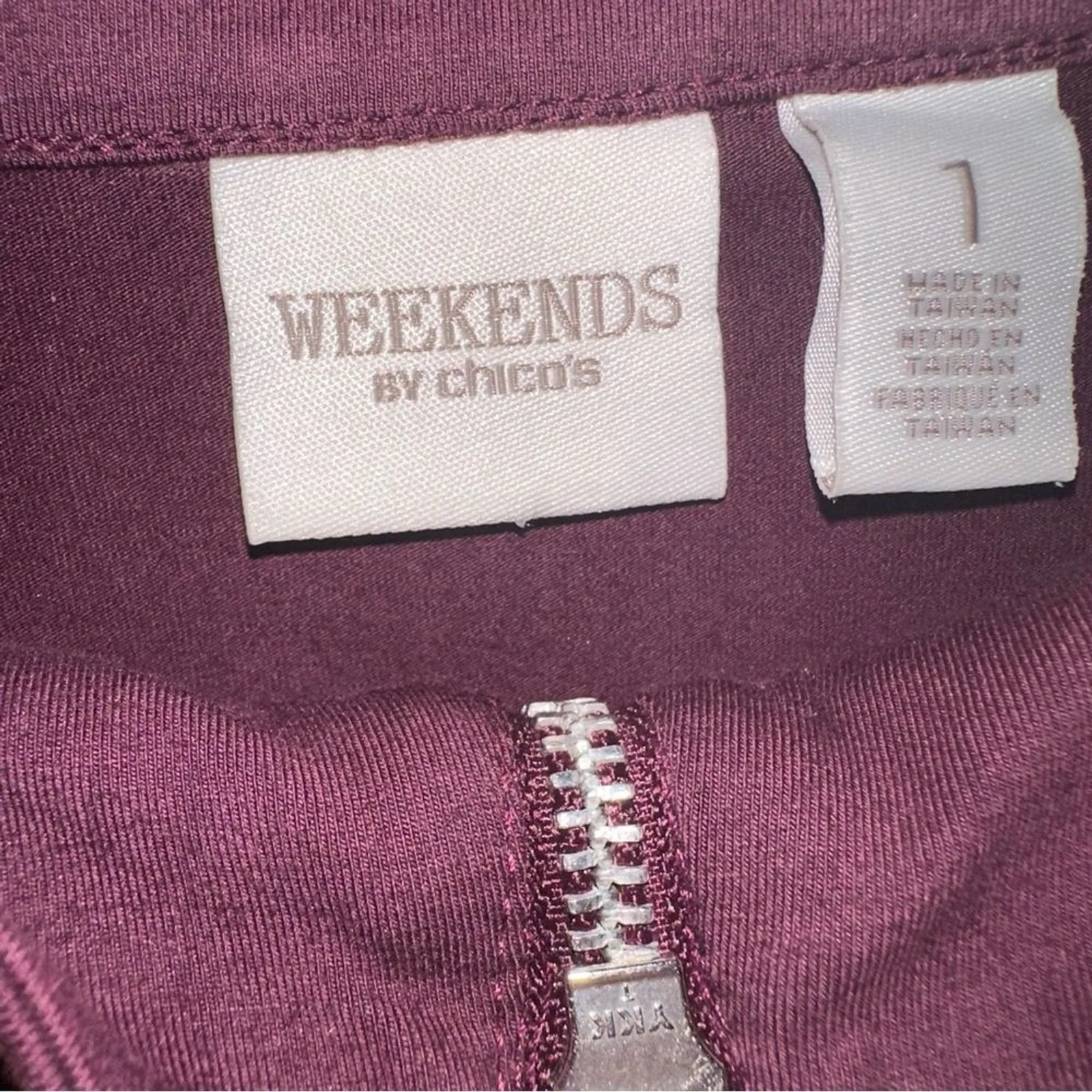 Weekends by Chico's Women's Burgundy Floral Print Zip Up Vest‎ Size 1 Purple Size M - Image 12