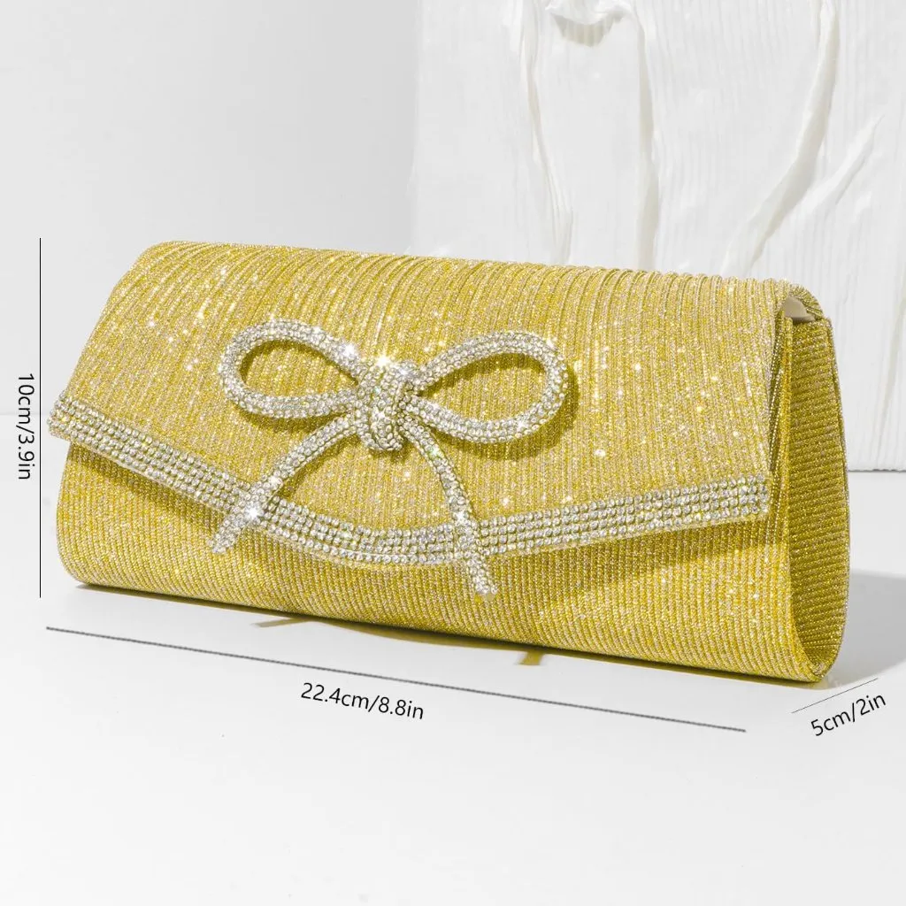 ⚡ Women's Yellow Bow Sparkly Glitter Evening Rhinestone Party Prom Clutch Bag - Image 6