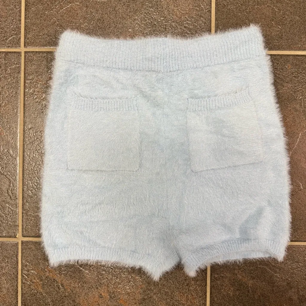 Meshki Luna Fluffy Knit Lounge Shorts Drawstring Pull On Light Blue Small - Image 13
