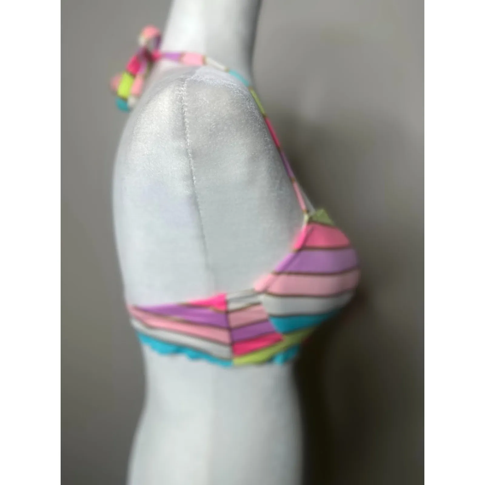 Victoria Secret Halter Bikini Swim Top 34D Striped Underwire Padded Rainbow - Image 5