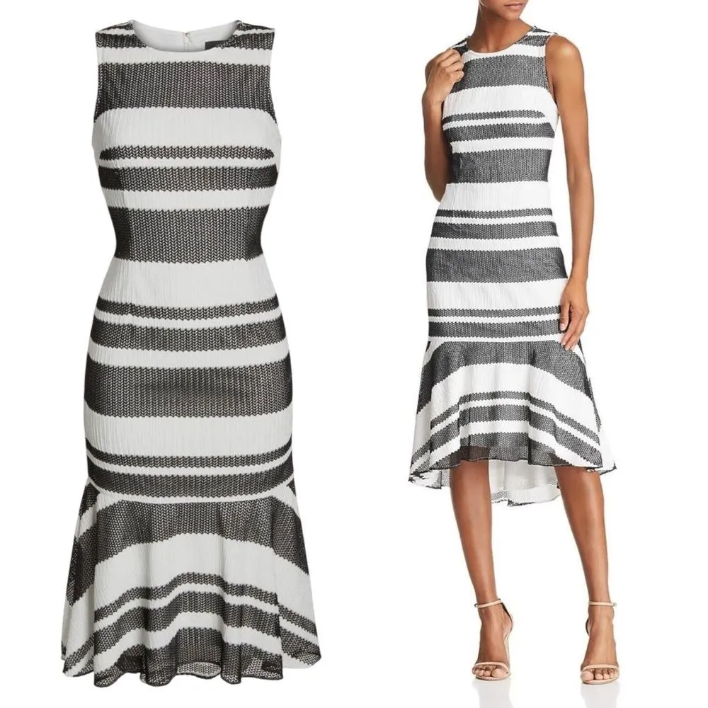 NWT Adrianna Papell Kang Kang Striped Trumpet Midi Dress Black & White Size 14 - Image 9