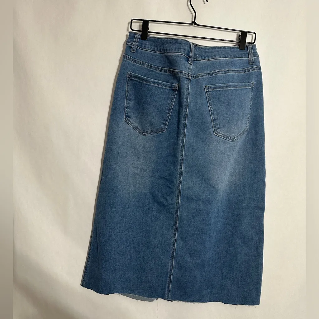 OAT New York Blue Denim Midi Skirt with Front Slit Size 10/30 Classic Preppy - Image 4