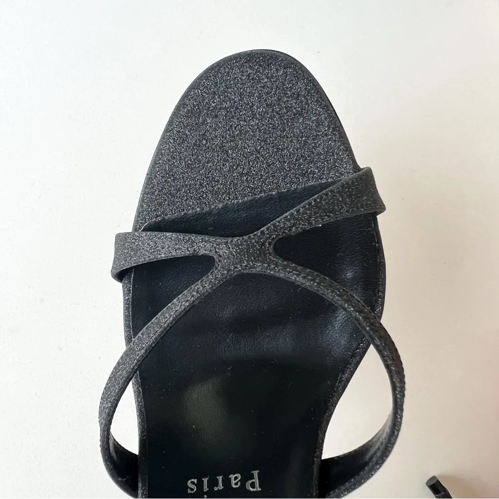 Christian Louboutin Emilie Crisscross Red Sole Halter Sandals in Black Glitter - Image 4