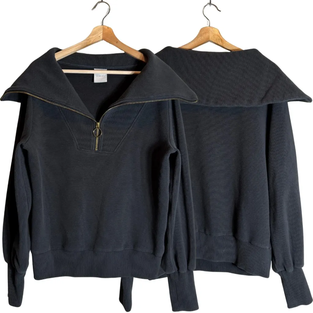 Varley Vine Half Zip Ribbed Jersey Sweatshirt Women's Small Black Active NWOT - Image 5