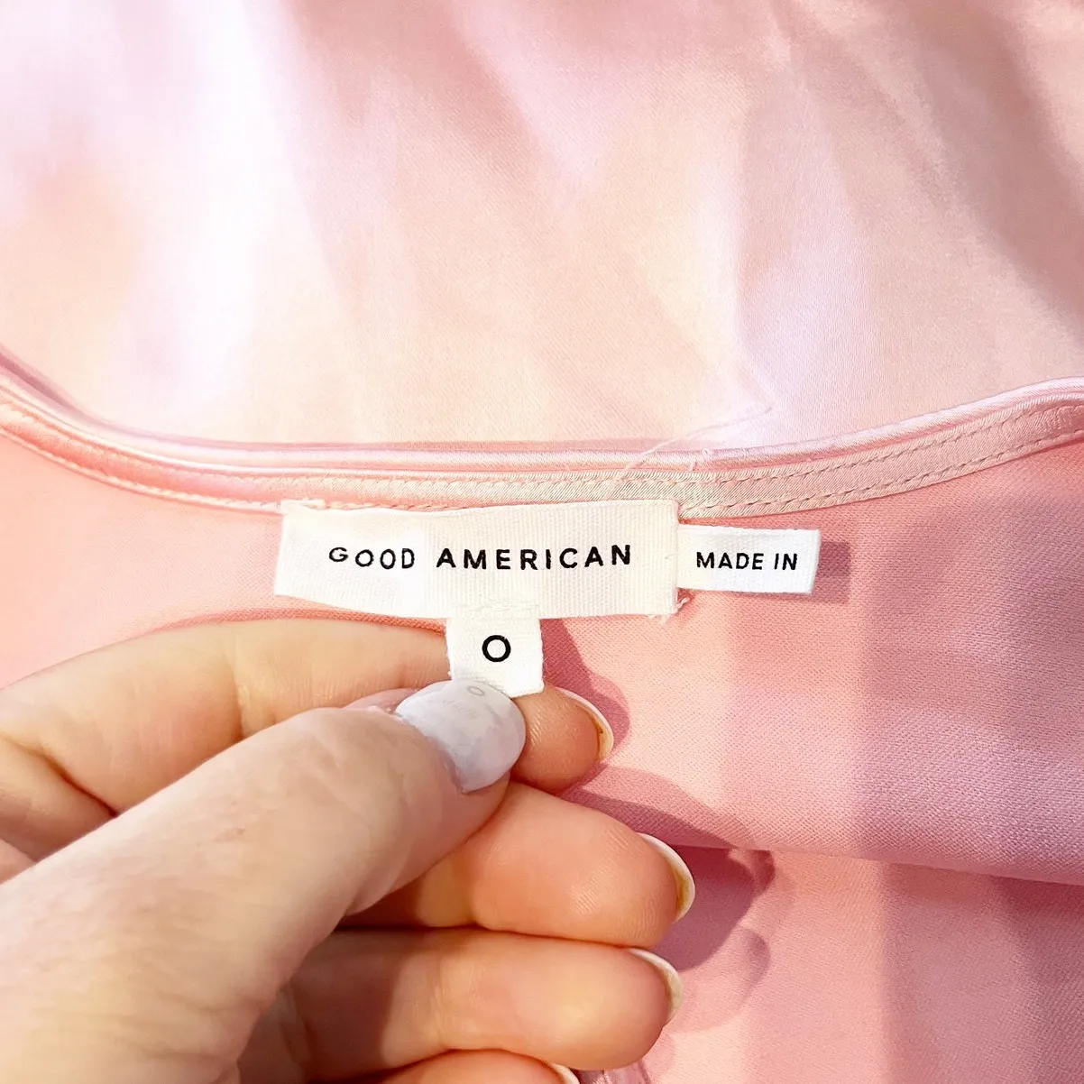 Good American Washed Satin Sleeveless Wrap Bodysuit Tank Top Bubble Pink 0 - Image 3