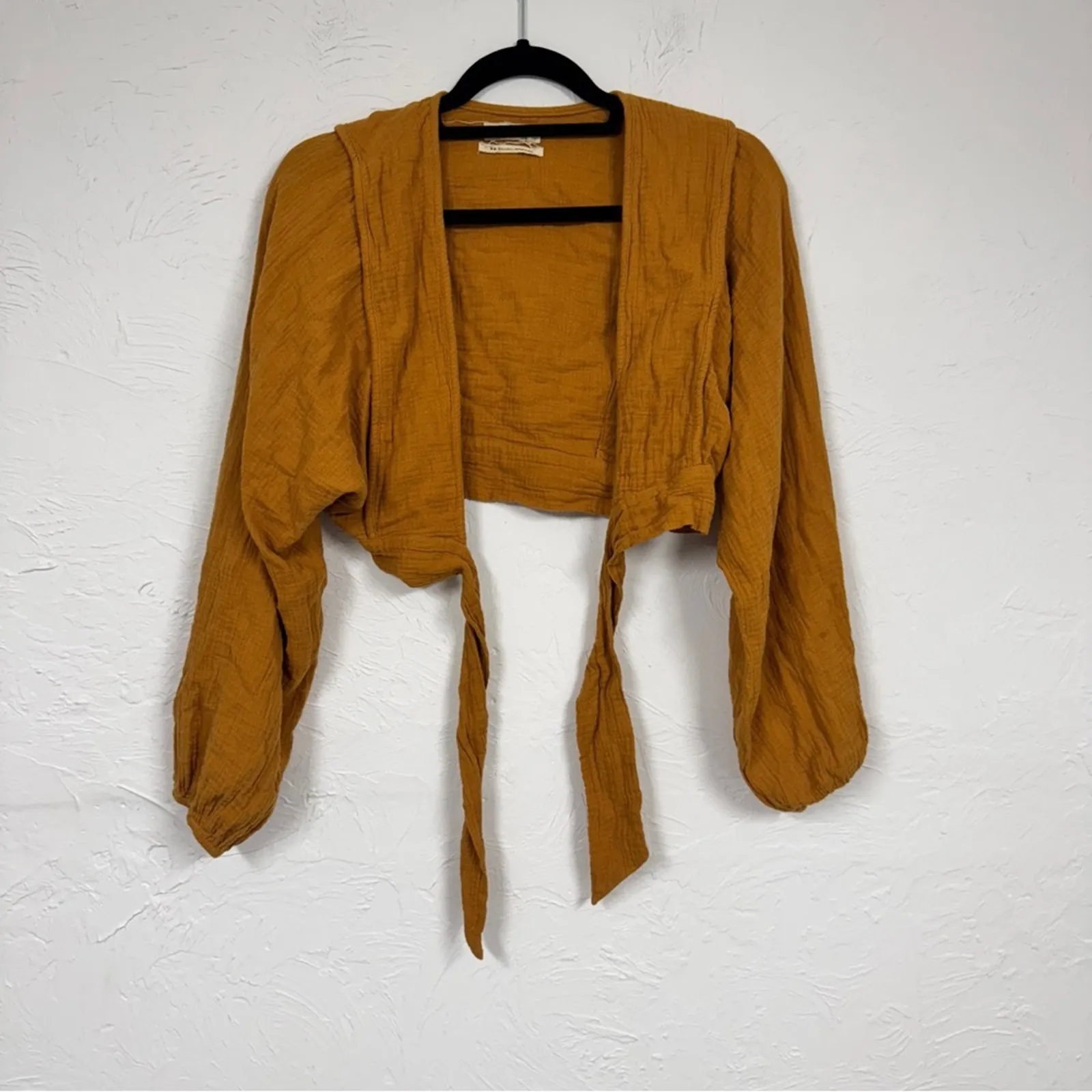 Urban Outfitters Mustard Yellow Crepe Tie Front Long Sleeve Blouse Womens M Top - Image 6