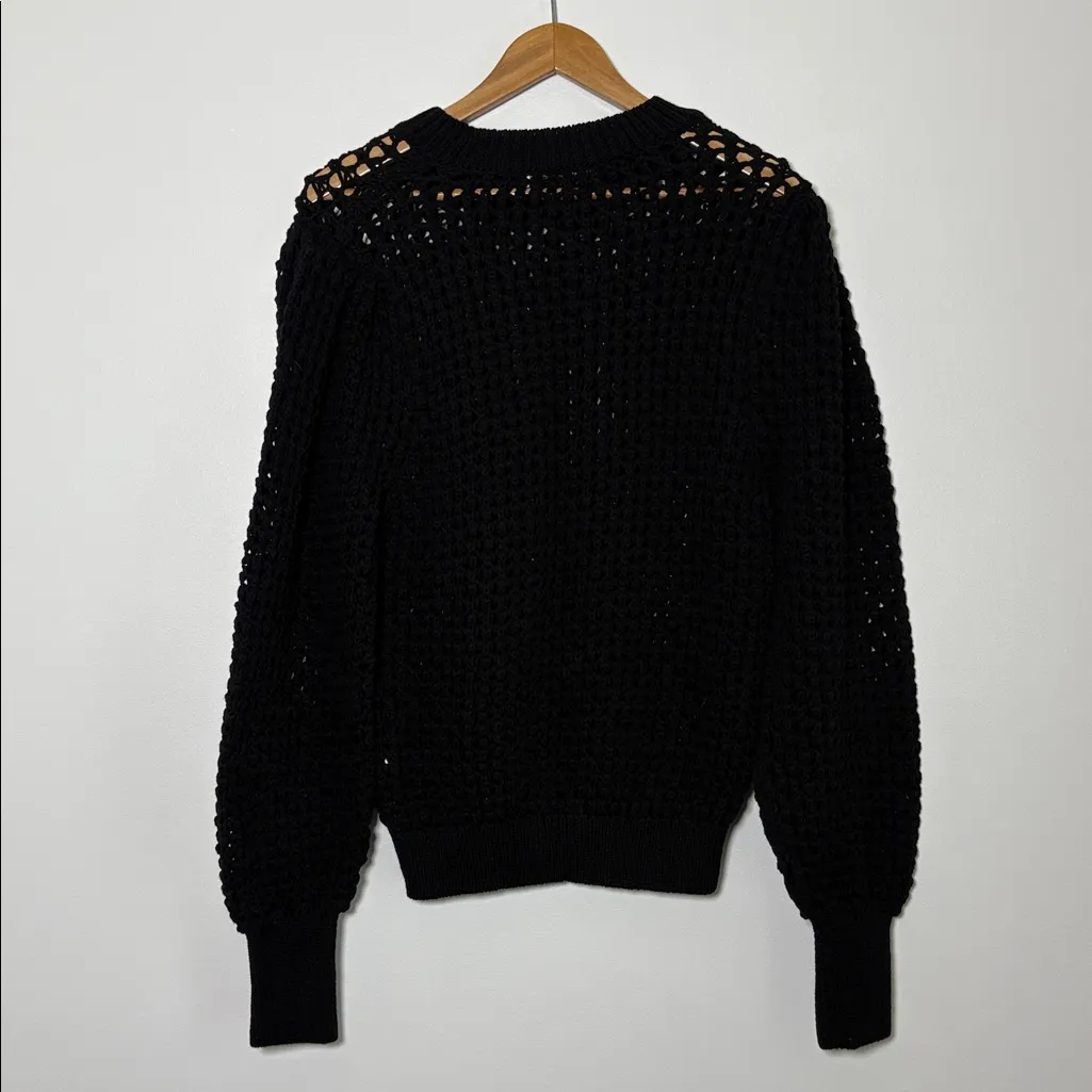 Zara textured open knit chunky sweater crewneck balloon sleeves black size M - Image 6