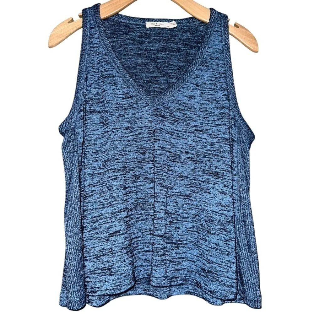 Rag & Bone Women’s Size S Blue Black Space Dye Ramona V-Neck Sleeveless Tank Top - Image 10