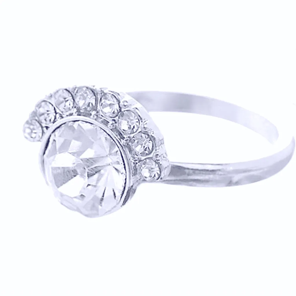 2 Carat Rhodium 925 Silver Half‎ Moon Simulated Diamond Ring, Size 7 - Image 2