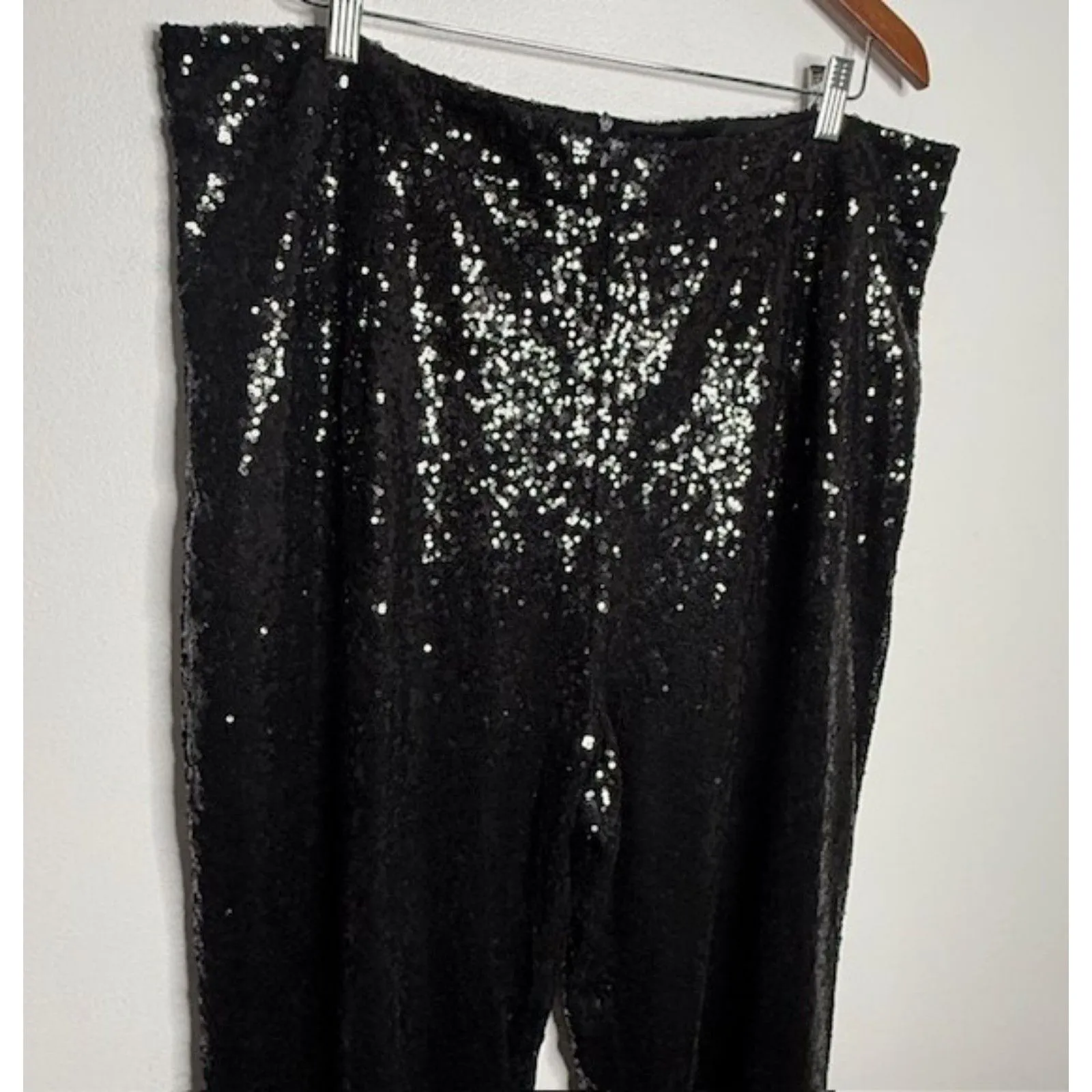 NWT Saint Genies Plus Black Sequin Flares High Rise Party Zippered Pants Sz 16 - Image 9