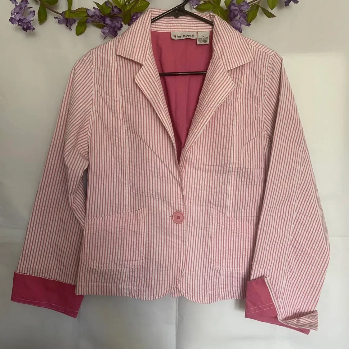 Womans Pink White Pinstriped light career Jacket - Image 3