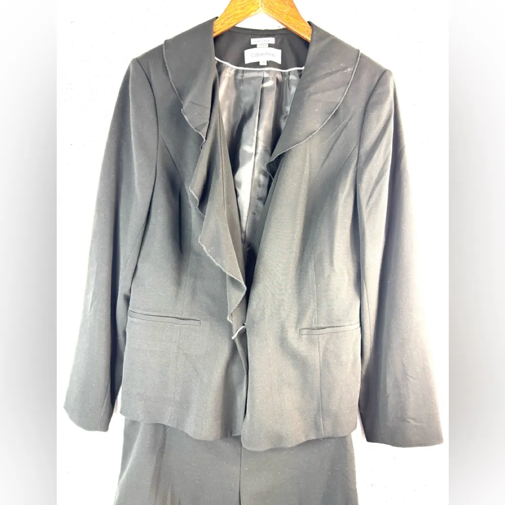Calvin Klein  14 Ruffle Trim Blazer Jet Black Pant Suit - Image 2