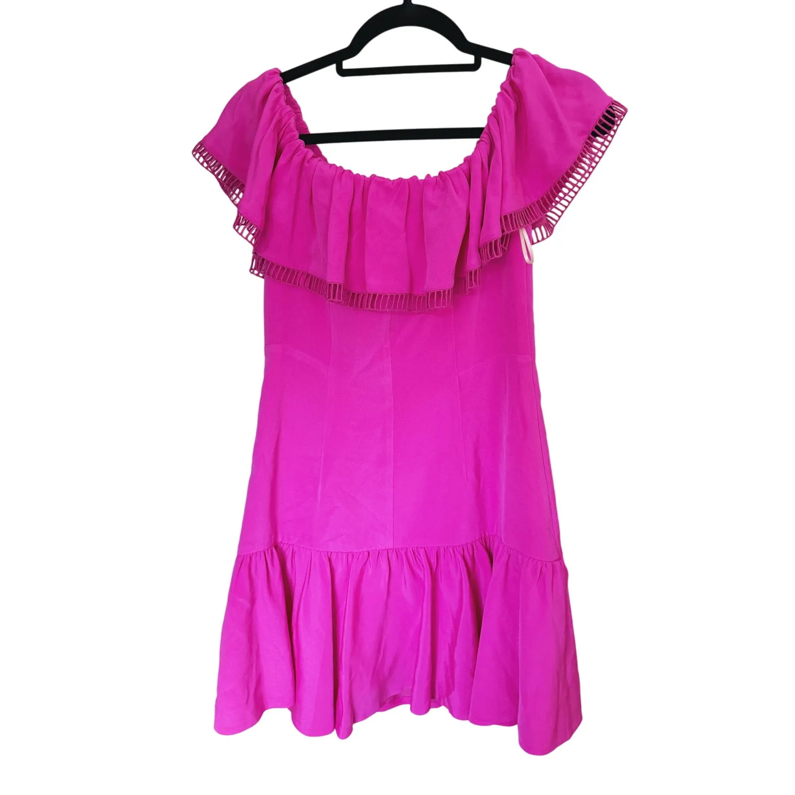 Rebecca Taylor Coquette Silk Off Shoulder Mini Dress Small Pink Retro Feminine - Image 10