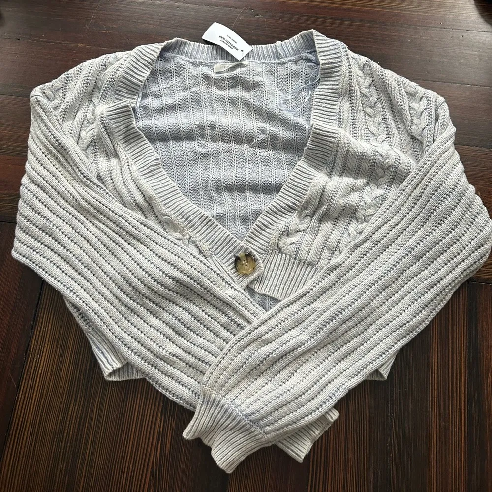 Cable Knit Cropped Sweater - Light blue - Image 2