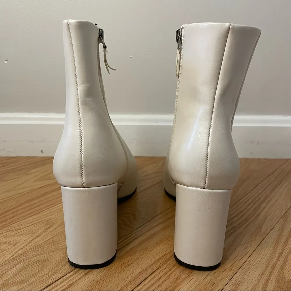 SHEIN Almond Toe Side Zip Chunky Heel Ankle Boots, White, Size 7, EUC - Image 13
