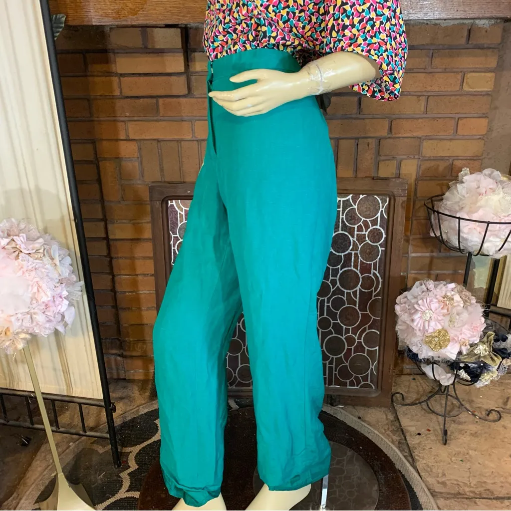 EVAN-PICONE TEAL GREEN LINEN BLEND STRAIGHT LEG TROUSERS (16) - Image 4